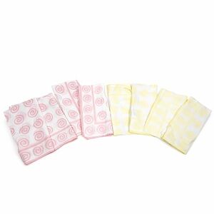 Napkin Set of 8 Yellow and Pink Swirls Square Linen Crafts DIY Home Decor Whimsy